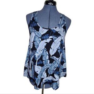 Harley Davidson black and blue palm frond tropical print tank top small